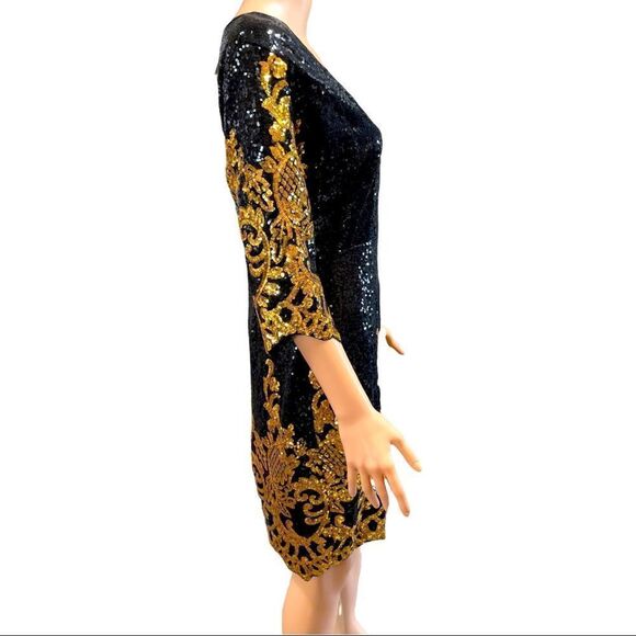 Black & Gold Sequin Formal Dress LARGE - Picture 2 of 16